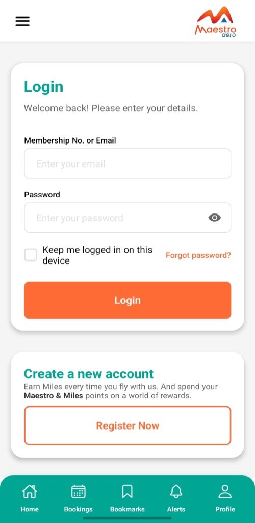 Maestro Aero - Login & Rewards Screen